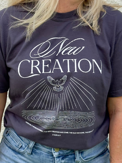 New Creation 2 Corinthians 5:17 Christian t-shirt on charcoal Comfort Colors tee