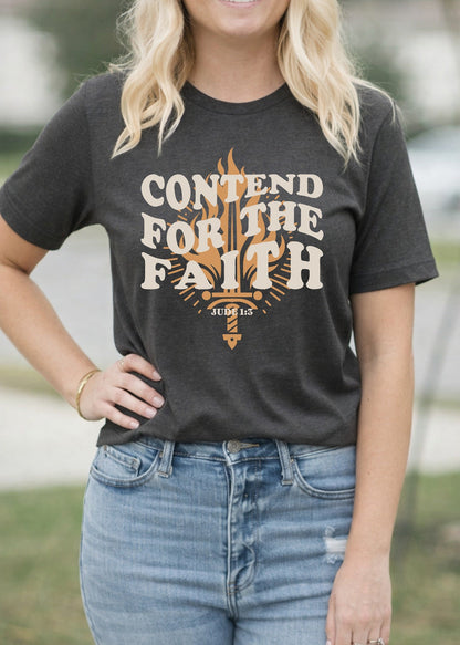 Second Born Art Christian t-shirt featuring the Contend for the Faith Flame design inspired by Jude 1:3