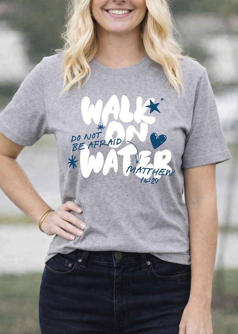 Second Born Art Christian t-shirt featuring the Walk on Water Do Not Be Afraid design inspired by Matthew 14:27